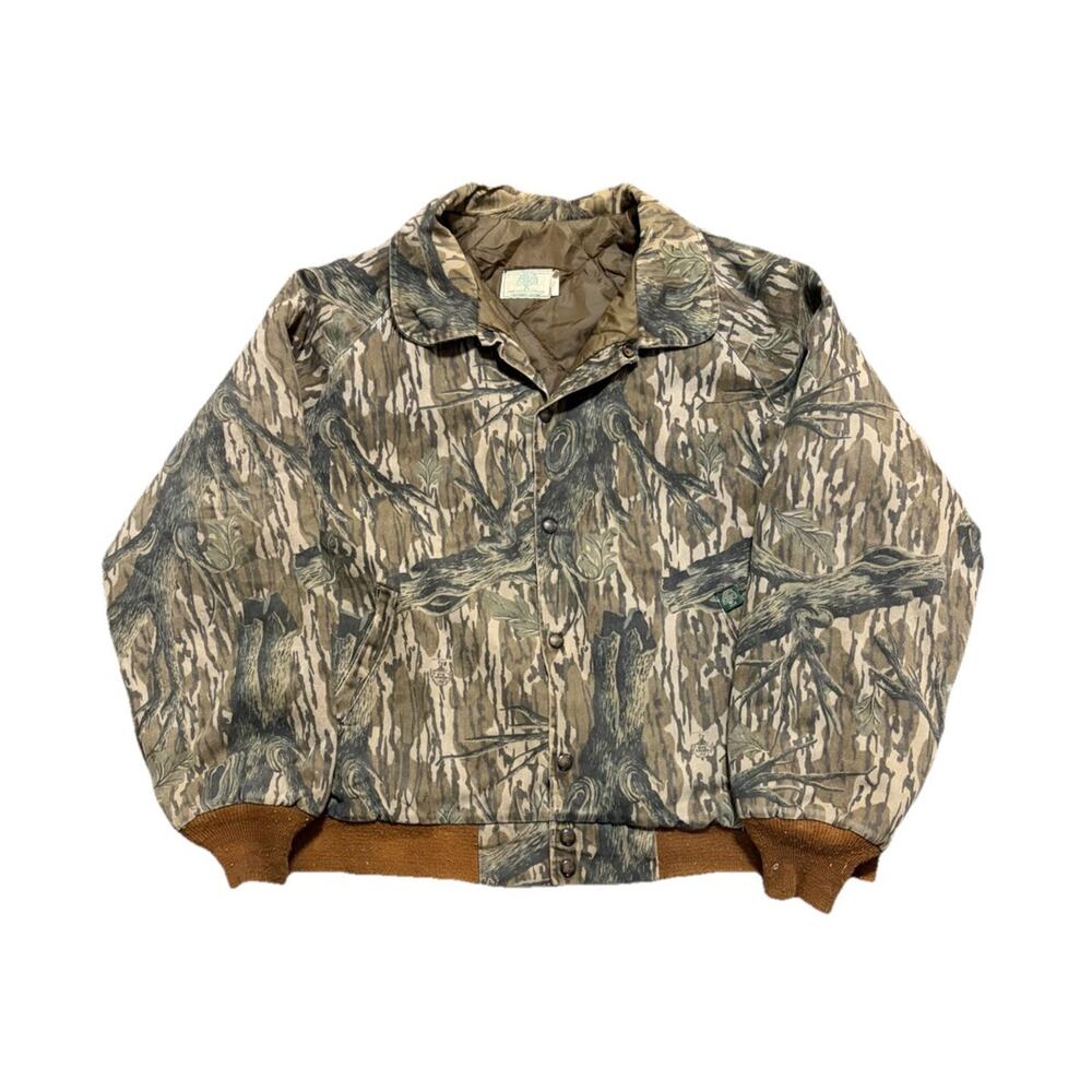 Vintage Mossy Oak Jacket Mens 2XL Treestand Camo Bomber Canvas Hunting USA 90s